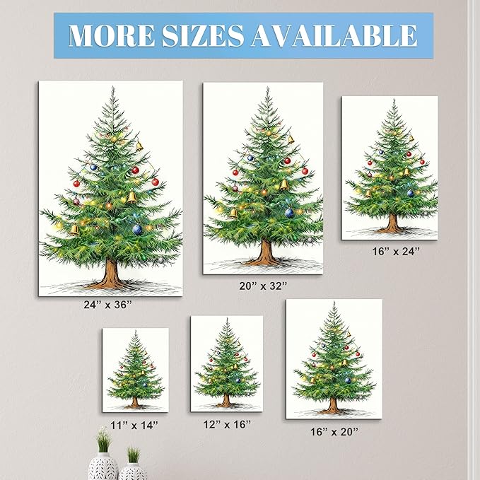 Framed Christmas Pictures Wall Decor,Vintage Pine Tree Prints,Winter Christmas Canvas Wall Art Decoration for Bedroom Bathroom Living Room Rustic Xmas Holiday Gifts (Christmas Tree 4, 24'' X 36'')
