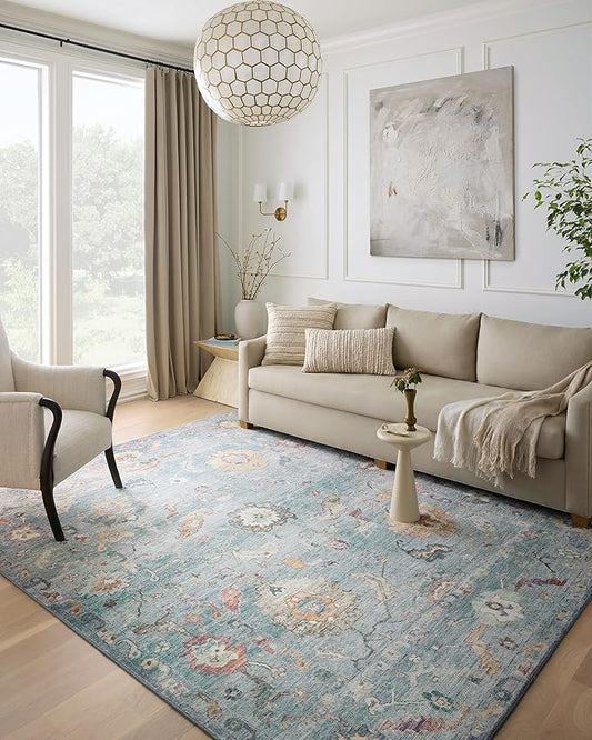 Loloi Margot Collection MAT-06 Denim/Multi 5'-0" x 7'-6" Area Rug feat. CloudPile, No-Shed Easy Clean Large Patterned Area Rug for Living Room, Bedroom, Dining Area