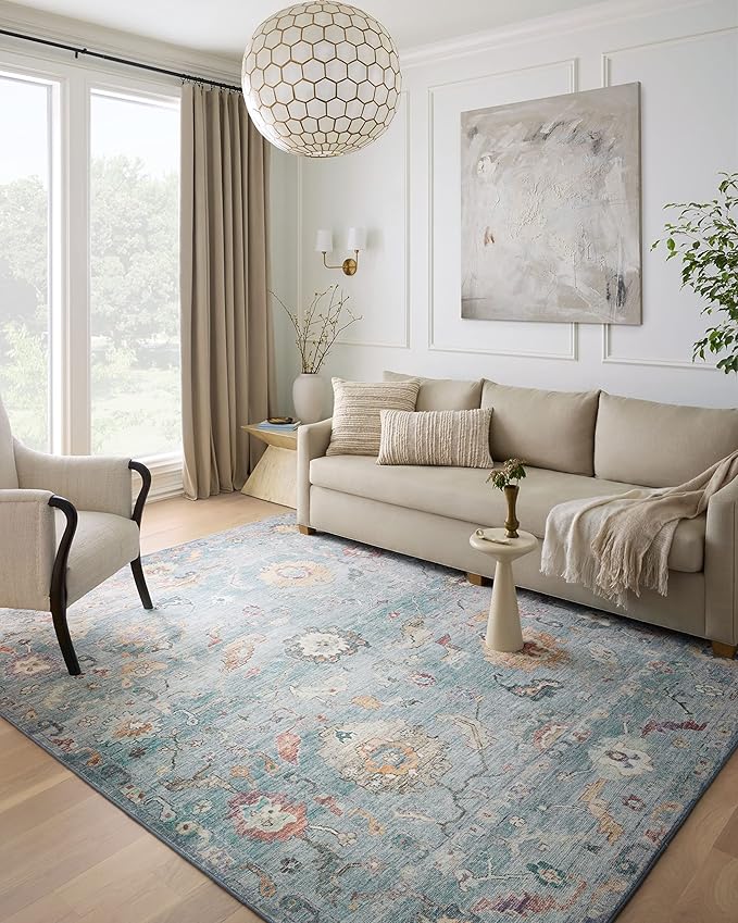 Loloi Margot Collection MAT-06 Denim/Multi 2'-6" x 11'-6" Runner Rug feat. CloudPile, No-Shed Easy Clean Large Patterned Area Rug for Living Room, Bedroom, Dining Area