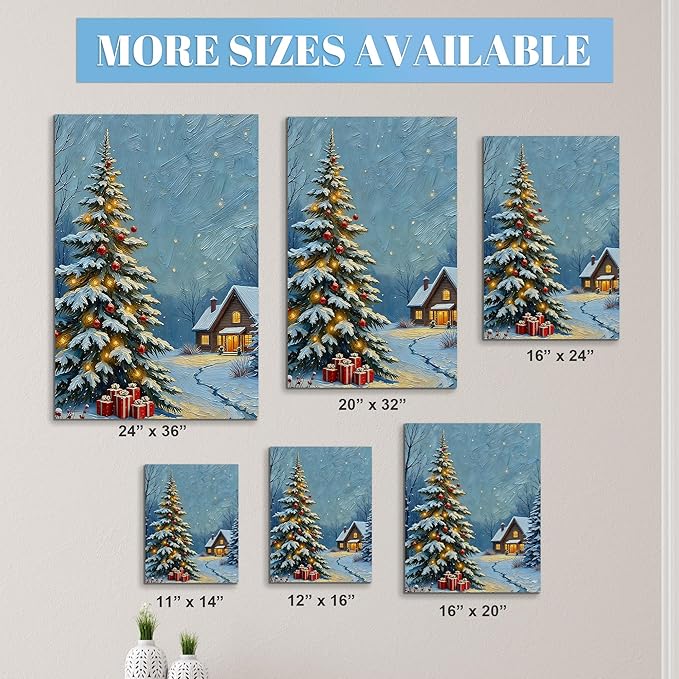 Framed Christmas Pictures Wall Decor,Vintage Pine Tree Prints,Winter Christmas Canvas Wall Art Decoration for Bedroom Bathroom Living Room Rustic Xmas Holiday Gifts (Christmas Tree 20, 16'' X 24'')