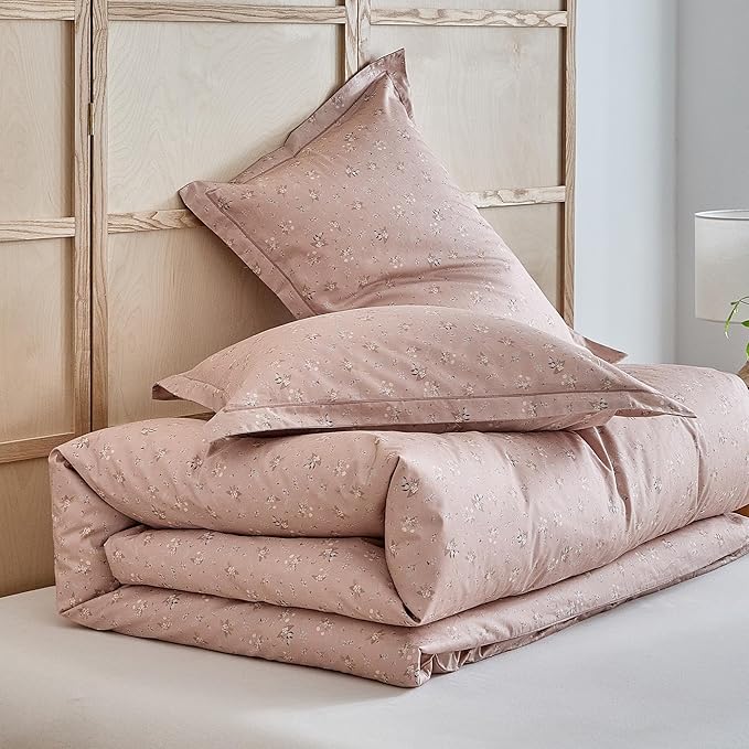 EAVD Garden Pink Floral Comforter Set Full Pink Soft Microfiber Chic Shabby Cute Floral Bedding Set 1 Full Comforter and 2 Pillowcases Fresh Reversible Botanical Comforter Set for All-Season