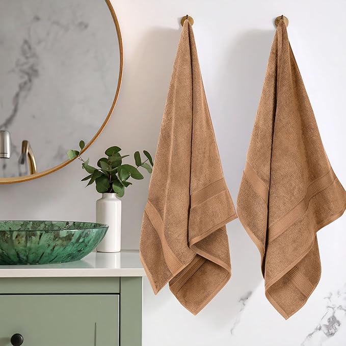 Superior Egyptian Cotton Pile Bath Towel Set of 2, Ultra Soft Luxury Towels, Thick Plush Essentials, Absorbent Heavyweight, Guest Bath, Hotel, Spa, Home Bathroom, Shower Basics, Rust