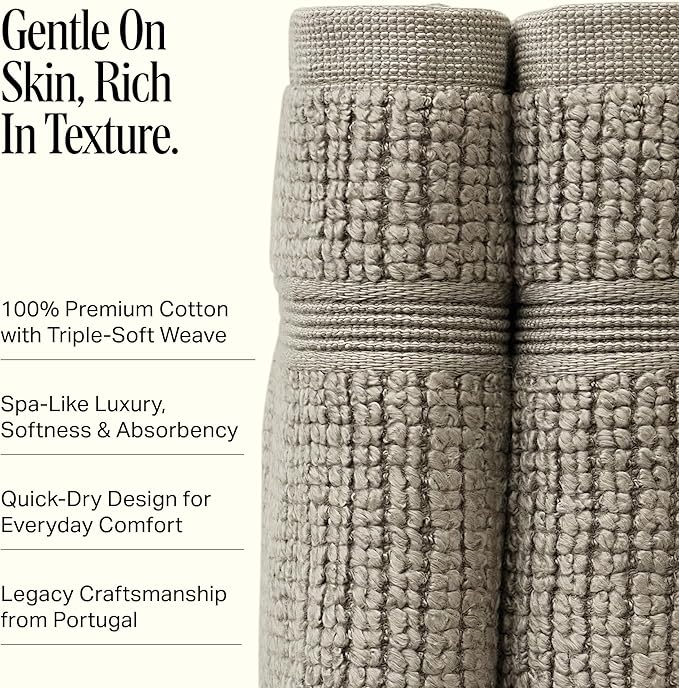 Preston Lane Douro Washcloth Set – 2 Pack Luxury Cotton Towels, Ultra Soft & Absorbent, Quick-Dry Spa-Quality Bathroom Towels, Made in Portugal, Eucalyptus