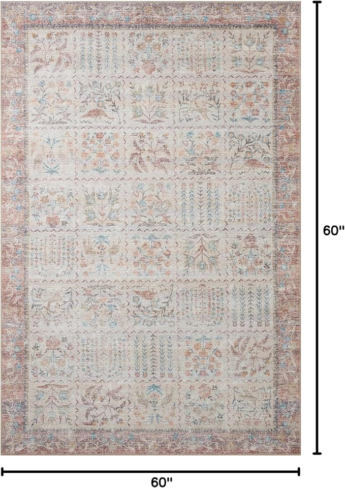 Loloi Rifle Paper Co. Maison Collection MAO-08 Cream 5'-0" x 5'-0" Round, .19" Pile Height, Accent Rug