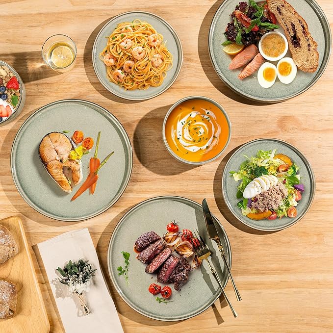 AmorArc Ceramic Dinnerware Sets, Handmade Reactive Glaze Stoneware Plates and Bowls Sets,Highly Chip and Crack Resistant | Dishwasher & Microwave Safe Dishes Set, Service for 8 (24pc)