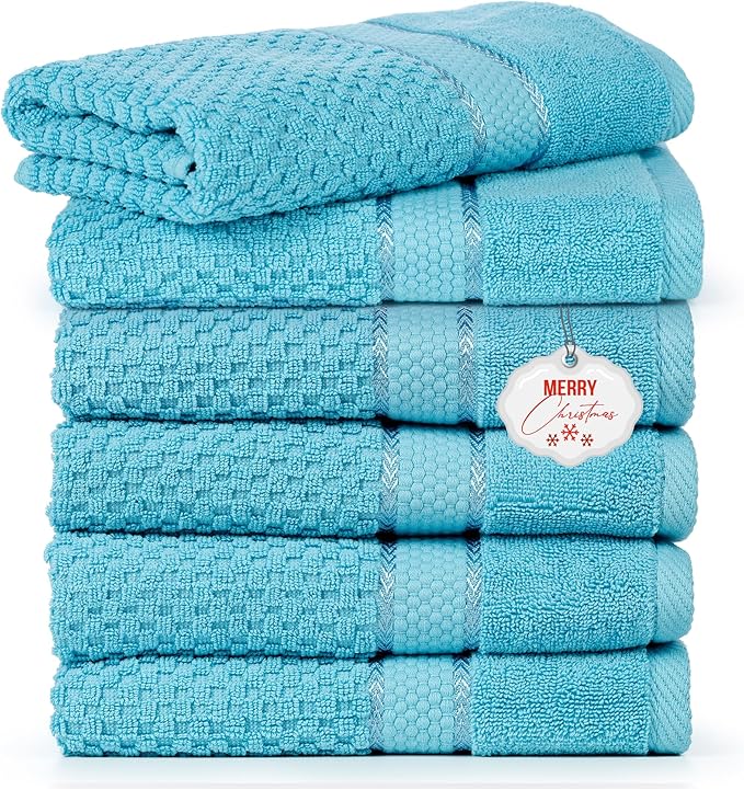 Ample Decor Bathroom Hand Towel 18 X 28 Inch 600 GSM 100% Cotton - Popcorn Textured Towel for Bathroom- Pack of 6 Sky Blue