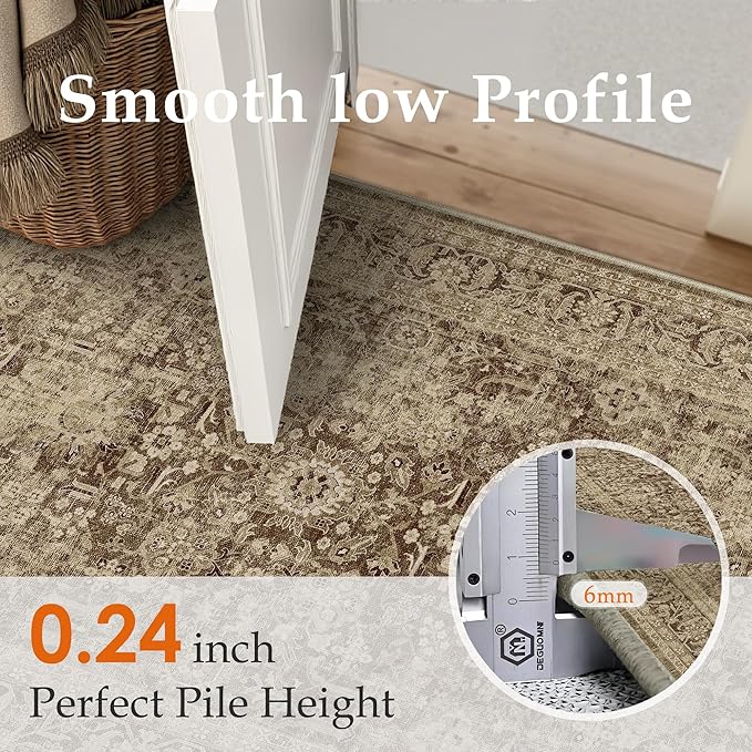 Brown 5x7 Area Rug Non Slip Vintage Living Room Distressed Machine Washable Carpet Retro Indoor Bedroom Floral Traditional Accent Throw Rug for Office Kitchen Dorm Dining Room