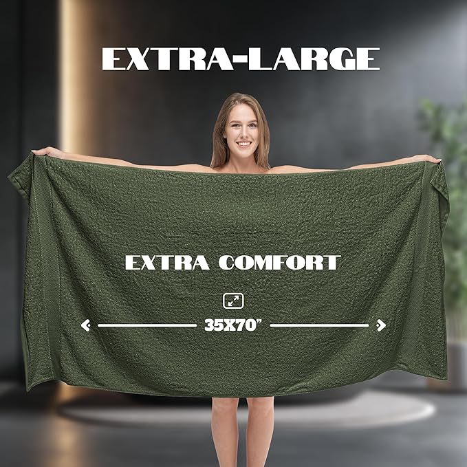 White Classic Luxury Soft Bath Sheet Towels - 650 GSM Cotton Luxury Bath Towels Extra Large 35x70 | Highly Absorbent and Quick Dry | Hotel Quality Extra Large Bath Towels Oversized, Dark Green, 2 Pack