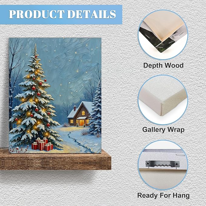 Framed Christmas Pictures Wall Decor,Vintage Pine Tree Prints,Winter Christmas Canvas Wall Art Decoration for Bedroom Bathroom Living Room Rustic Xmas Holiday Gifts (Christmas Tree 20, 16'' X 20'')