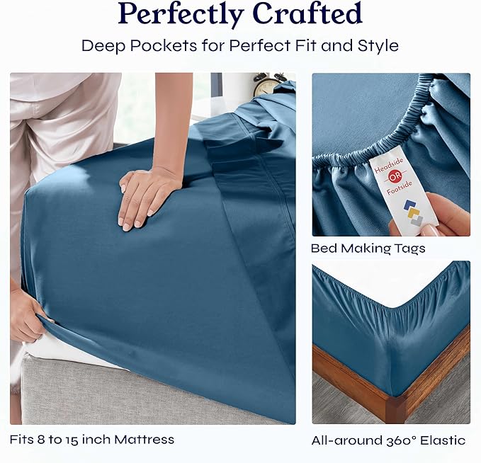 California Design Den Twin XL Sheet Sets - 400 Thread Count Sateen, 100% Cotton Sheets Set, Deep Pockets, Cooling and Durable Bedding for Dorm Rooms & Adults - Peacock Blue