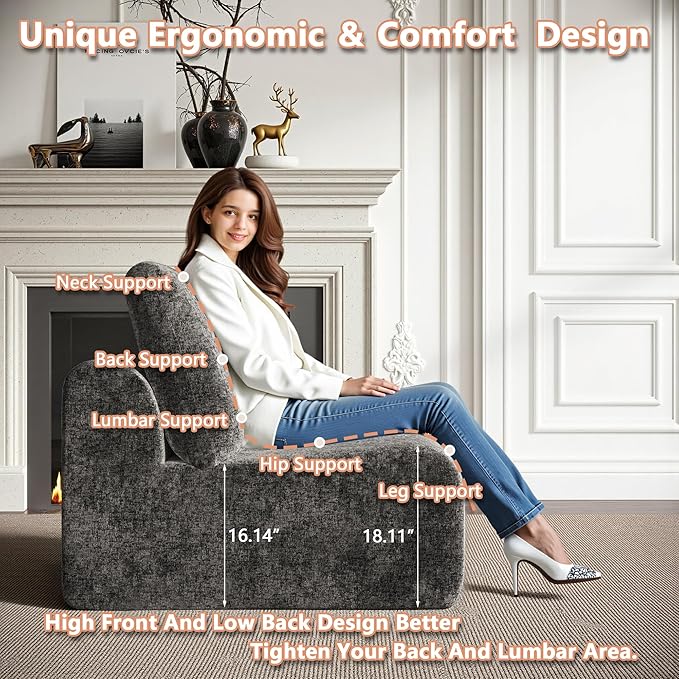 EASE MOOSE Boneless Modular Cloud Couch, Oversized U-Shaped Sectional Sofa for Living Room with Ottoman, Extra Large Movable Couches, 6-Deep-Seat Sofas for Bedroom, Apartment, Chenille (Dark Grey)