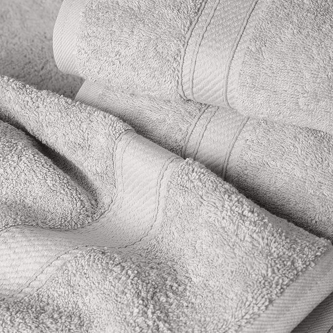 Superior Egyptian Cotton Pile 6 Piece Towel Set, Includes 2 Bath, 2 Hand, 2 Face Towels/Washcloths, Ultra Soft Luxury Towels, Thick Plush Essentials, Guest Bath, Spa, Hotel Bathroom, Silver