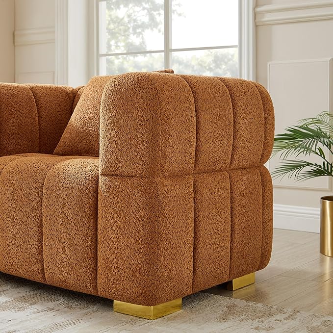 VANOMi Oversized Accent Chairs Set of 2, Boucle Arm Chair with Deep Seat, Oversized Comfy Reading Chair for Living Room, Bedroom, Office, Apartment，Curry (2 Piece)