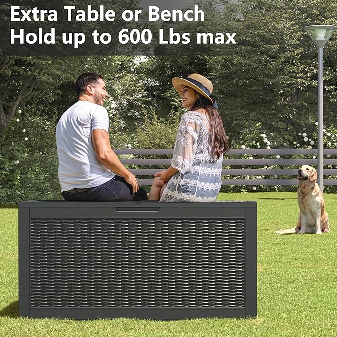 Outdoor Storage Box, Resin Deck Boxes Indoor and outdoor, Waterproof Storage Box Lockable Lid (Black, 100 Gallon)