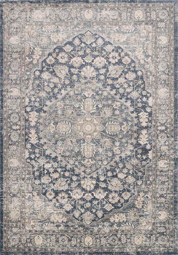 Loloi Teagan Collection TEA-01 Denim/Mist 3'-4" x 5'-7" Accent Rug, Large, Soft Neutral Rug, High-Traffic for Living Room, Bedroom, Home Office, Dining Area
