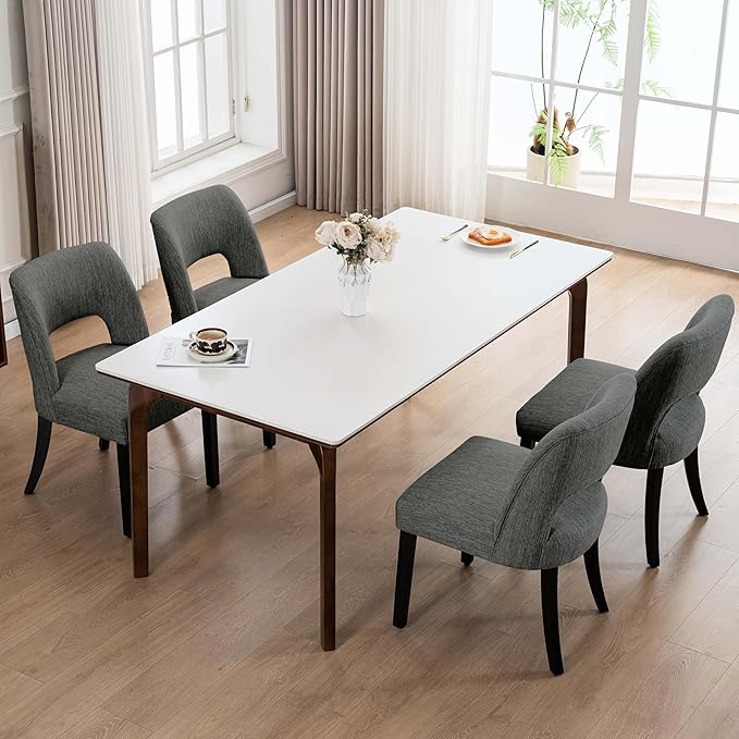 VKNOW Wooden Dining Chairs Set of 2, Modern Fabric Upholstered Dining Room Chair Kitchen Chairs, Farmhouse Dinner Chair for Kitchen Dining Room, Dark Grey-Black Legs