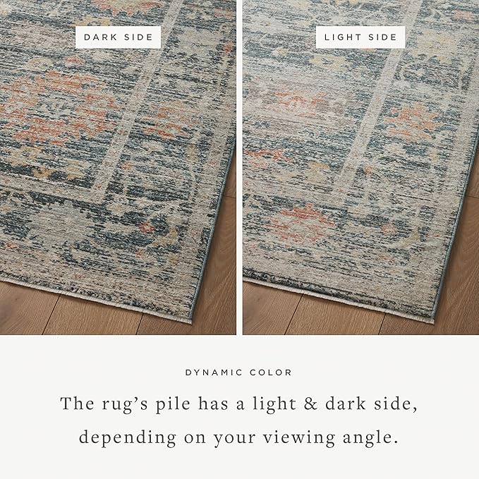 Loloi Magnolia Home by Joanna Gaines Millie Collection MIE-01 Blue/Multi 5'-3" x 5'-3", .25" Pile Height, Round Area Rug