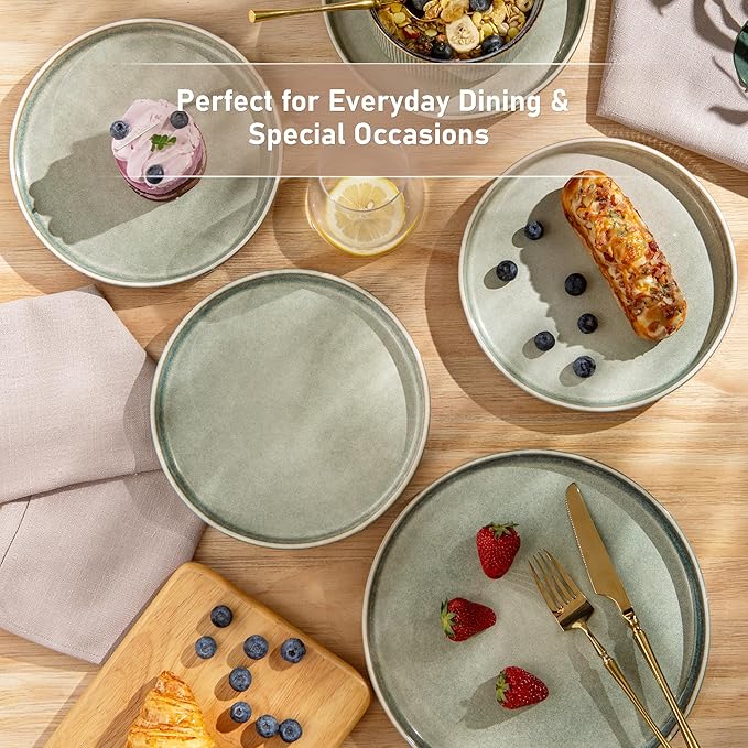 GBHOME Stoneware Dinnerware Sets for 6,Round Reactive Glaze Ceramic Plates and Bowls Set,Highly Scratch Resistant | Dishwasher & Microwave Safe Dishes Set,Service for 6(18Pcs),Desert Sage