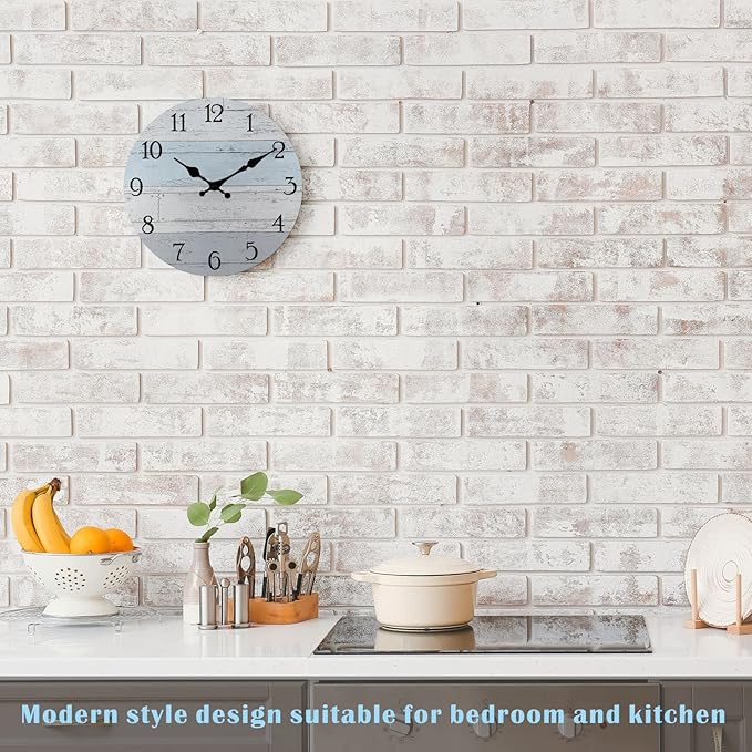 Plumeet Smaill Wall Clock, 10'' Frameless Wooden Wall Clocks with Silent Quartz Movement, Rustic Coastal Country Village Clocks Decorative for Kitchen Bedroom Living Room