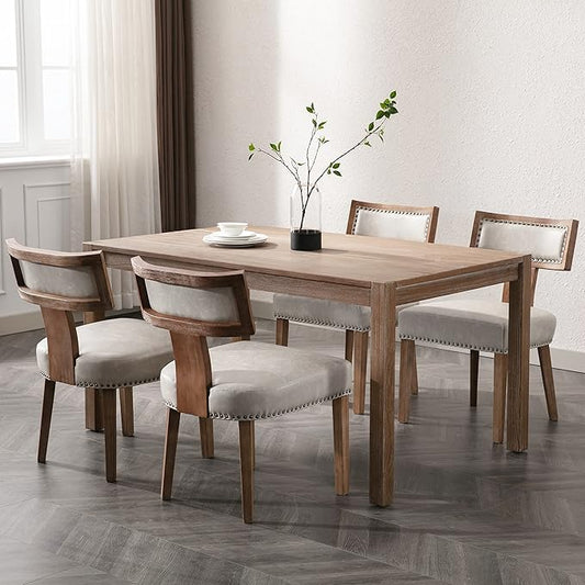 Mid Century Modern Dining Chairs Set of 4, Farmhouse Dining Chairs with Nailhead Trim, Faux Leather Upholstered Dining Room Chairs Kitchen Chairs with Wood Legs, Grey
