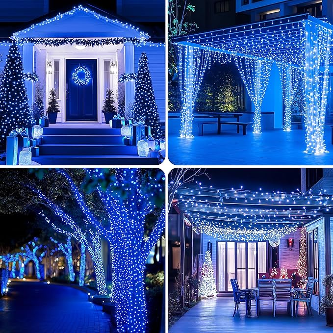 Kwaiffeo Blue String Lights: 500LED 164FT 8 Modes Blue Fairy Lights for Christmas Halloween Decorations Outdoor Indoor