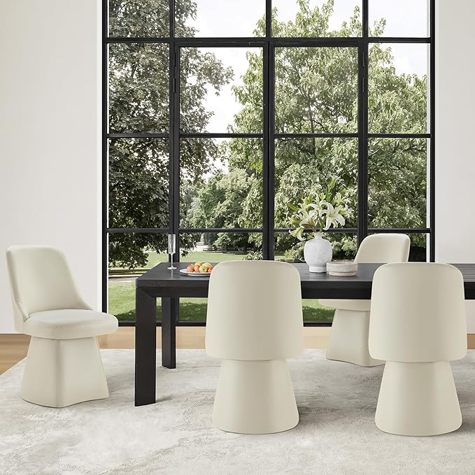Swivel Dining Chairs Set of 4, Upholstered Mid Century Modern Deskchair with High Back, Faux Leather Kitchen Chairs for Dining Room, Bedroom, Dressing Room, Cream