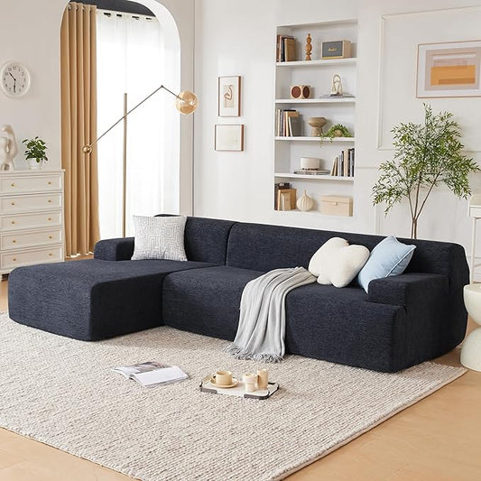 107" Modular Sectional Sofa, Sponge Sectional Sofa Couch for Living Room, High Density Sponges Cloud Couch,Modular L-Shape Sofa with Chaise, (Black)