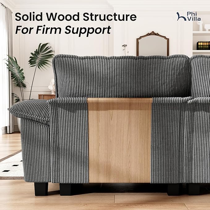 PHI VILLA Cloud Modular Couches Sets, 157.5" Sectional Sofa with Upholstered Deep Seat, 4-Seater Long Couches for Living Room Apartment, Corduroy Fabric, Grey