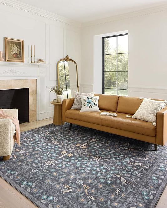 Loloi Rifle Paper Co. Maison Collection MAO-01 Nightingale Black 5'-0" x 7'-6", .19" Pile Height, Area Rug
