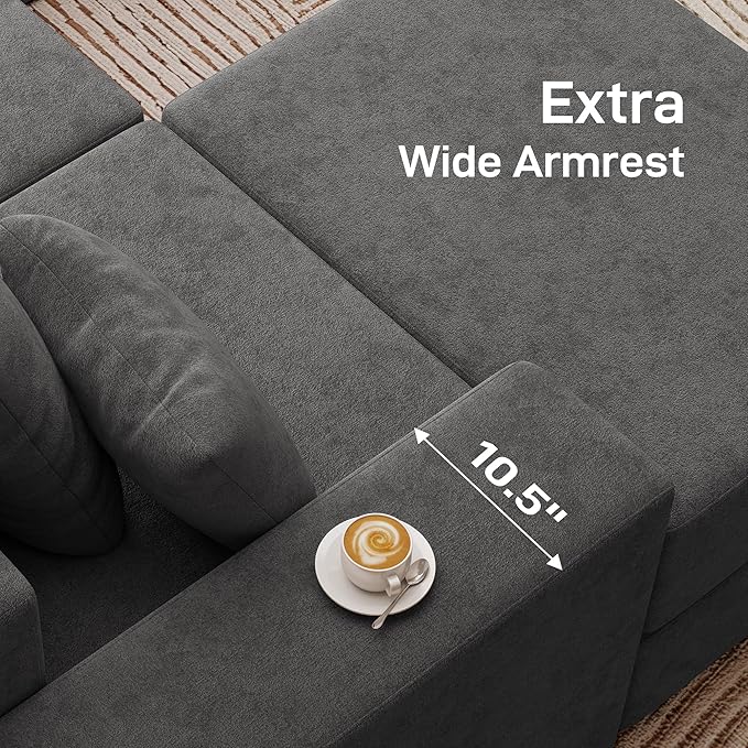 Living&Giving 101" U-Shaped Cloud Sectional Couch for Living Room, Cloud Boneless Couch-No Assembly with Reversible Chaise, Customizable 3-Seat Modular Sectional Sofa with 2 Ottoman,Dark Grey