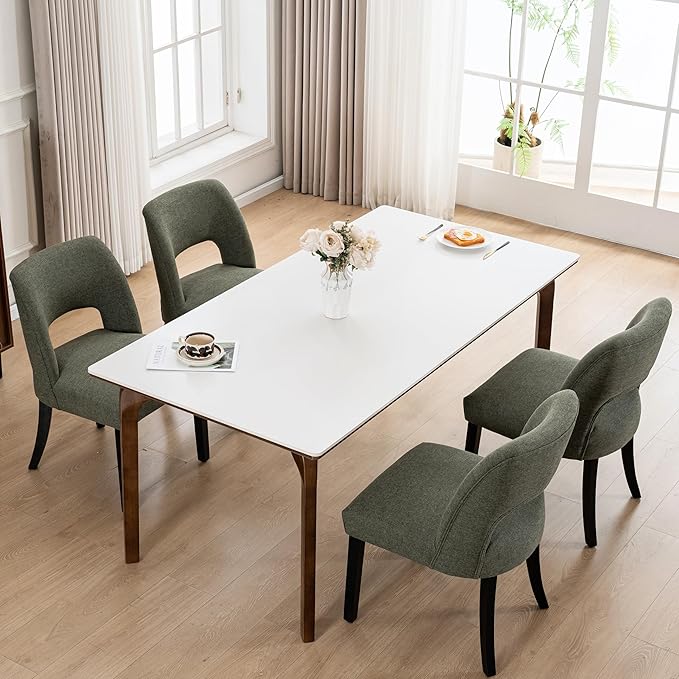 VKNOW Wooden Dining Chairs Set of 2, Modern Fabric Upholstered Dining Room Chair Kitchen Chairs, Farmhouse Dinner Chair for Kitchen Dining Room, Green-Black Legs