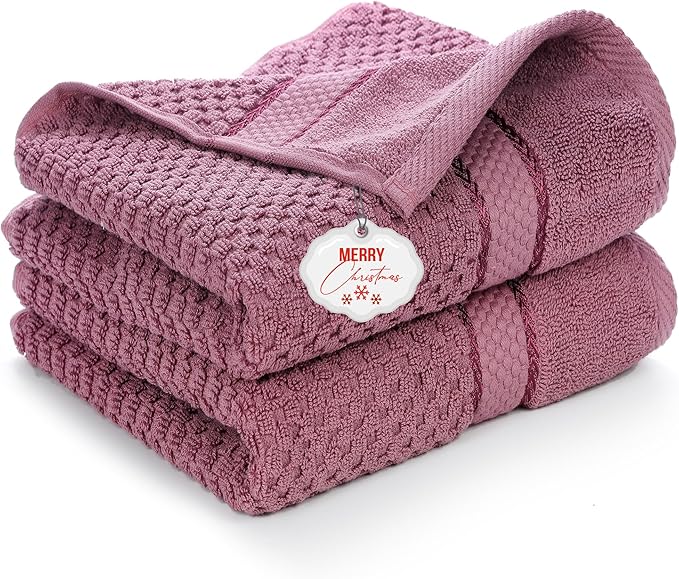 Ample Decor 100% Cotton Hand Towel for Kitchen Set of 2, Absorbent Premium Quality, Oeko TEX Certified, for Bathroom, Hotel, Spa, Gym, Kitchen - Grape Purple - 18 X 28 Inch -Mulaayam Collection