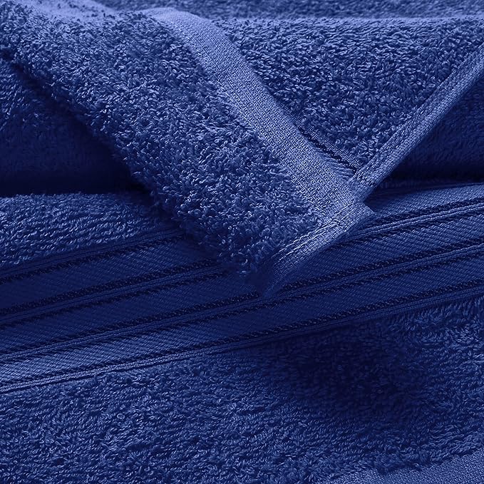 BOUTIQUO 100% Cotton 2 Pack Bath Towel Set 28x55, Eco-Friendly Large Bath Towels, Compact Quickdry Lightweight Soft & Highly Absorbent Bath Towel, Ideal for Everyday Gym Travel Camp Pool - Navy Blue