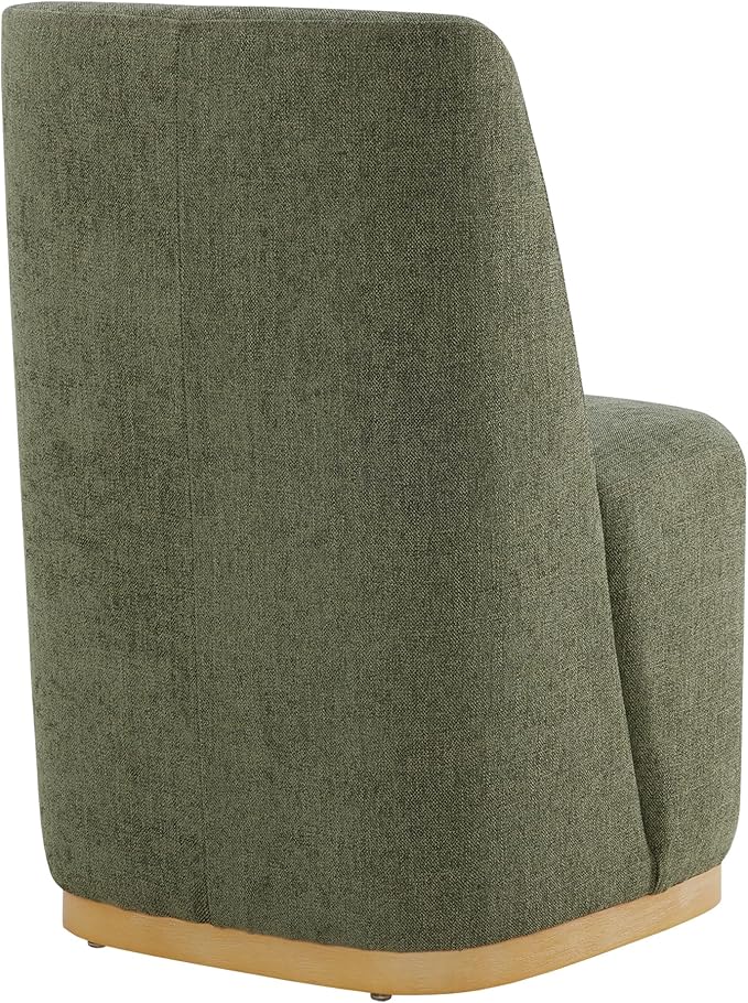 CHITA Upholstered Rolling Dining Chair on Casters Set of 2, FSC Certified Modern Fabric Dining Chair with Casters, Boucle Dining Chairs for Reading Room Kitchen Dining Room, Moss Green