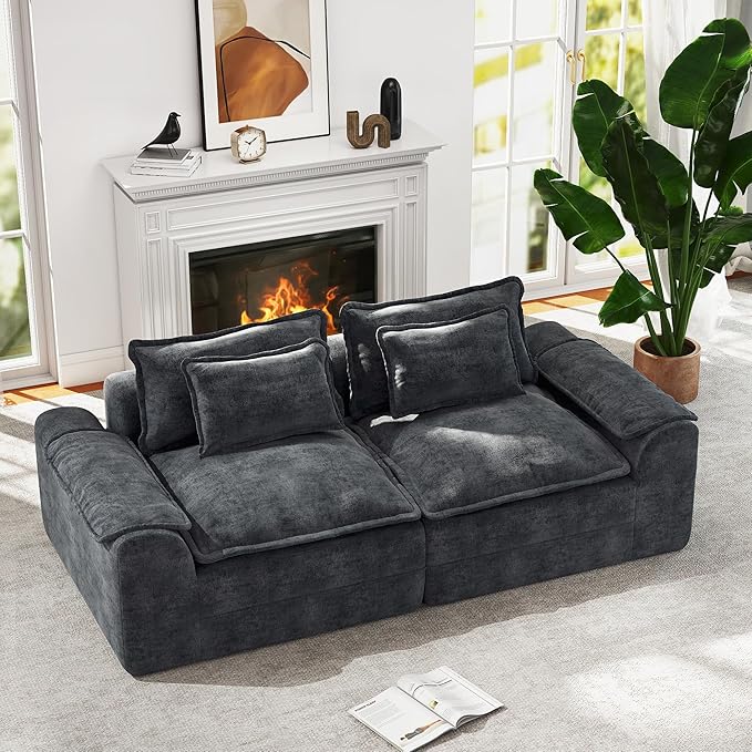 Hobestluk 87" Cloud Sectional Couch Loveseat with Deep Seat 2-Seater with Removable Cover Large Sofa Couch for Living Room (Blue Grey, Loveseat Sofa)