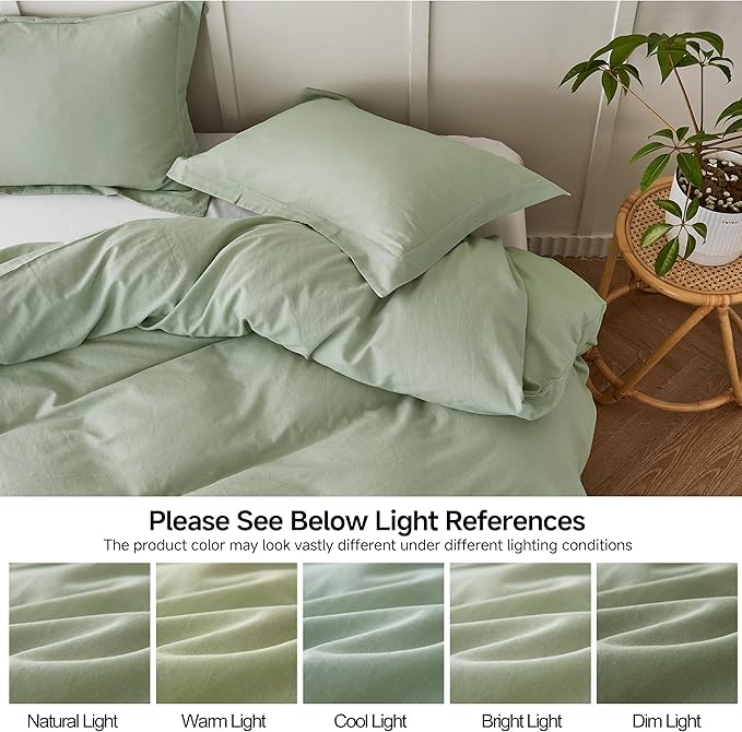 Simple&Opulence French Linen Duvet Cover Set 104"x 92"- 3 Pieces (1 Comforter Cover,2 Pillowcases)-Natural Flax Cotton Blend-Solid Color Breathable Farmhouse Bedding-Mint Green, King