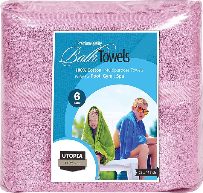 Utopia Towels 6 Pack Medium Bath Towel Set, 22 by 44 Inches, 500 GSM 100% Ring Spun Cotton, Lightweight and Highly Absorbent Quick Drying Premium Towels for Hotel, Spa and Bathroom, Pink