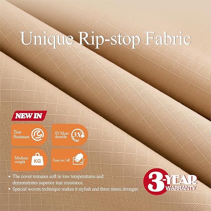 WJ-X3 3-Seater Outdoor Sofa Cover, Heavy Duty Patio Sofa Cover, Outdoor Couch Cover Waterproof, High Wind Resistant Design for Patio Couch Cover, 87W x 37D x 35H, Beige