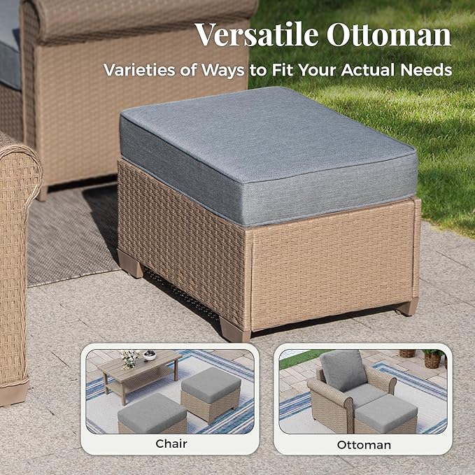 Patio Furniture Set 6 pcs, Wicker Outdoor Patio Furniture, 3-Seat Sofa, 2 Single Chairs, 2 Ottomans and Coffee Table, Rattan Patio Conversation Set for Backyard Deck, Grey