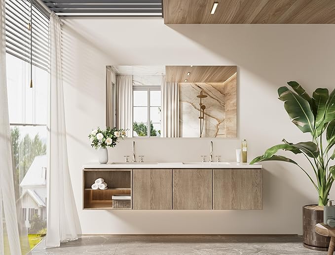 TETOTE Frameless Mirror 55"x30" Wall Mirror for Bathroom Sink with Polished Edge Tempered Glass, Bathroom, Bedroom, Living Room, Entryway, Gym, Horizontal/Vertical