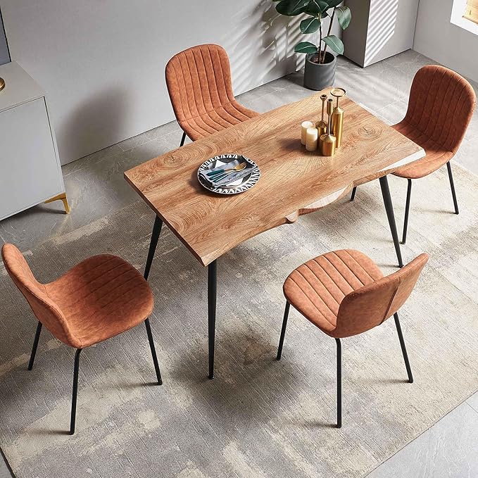 Kitchen Table and Chairs Set-5 PCS Dining Room Table Set for 4 Person, Engineered Wood Table with Irregular Tabletop, 4 Ergonomic Dining Chairs Upholstered Kitchen Chairs