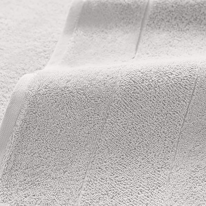 Aston & Arden Aegean Terry Hand Towels - Set of 4 - Ringspun Turkish Cotton Thick and Soft Absorbent Luxury Hotel and Spa Bathroom Towel, 600 GSM, 18 x 32 in, Light Grey