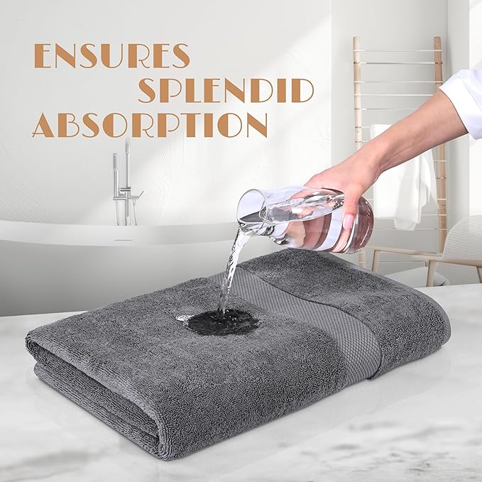 White Classic Wealuxe Grey Towels for Bathroom 6 Pack, Cotton Bath Towel Set for Hotel, Gym, Spa, Soft Extra Absorbent Quick Dry 24x50 Inch