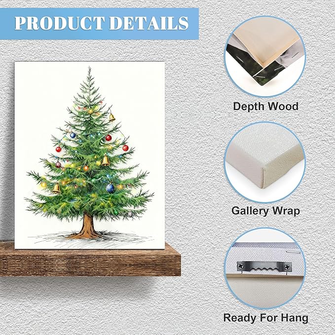 Framed Christmas Pictures Wall Decor,Vintage Pine Tree Prints,Winter Christmas Canvas Wall Art Decoration for Bedroom Bathroom Living Room Rustic Xmas Holiday Gifts (Christmas Tree 4, 16'' X 20'')