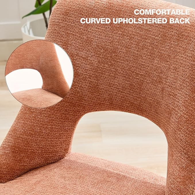 UVV Wooden Dining Chairs Set of 2, Mid Century Modern Upholstered Dining Room Chair Kitchen Chairs, Chenille Dinner Chair with Solid Wood Legs for Kitchen Dining Room, Orange-Chenille