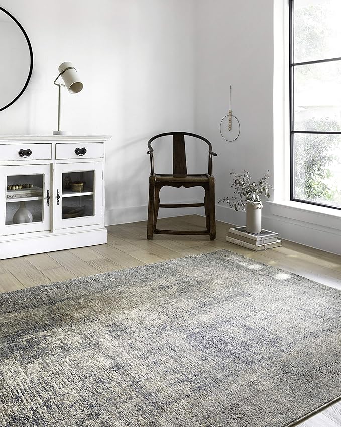 Loloi Teagan Collection TEA-05 Denim/Slate 6'-7" x 9'-2" Area Rug, Large, Soft Neutral Rug, High-Traffic for Living Room, Bedroom, Home Office, Dining Area