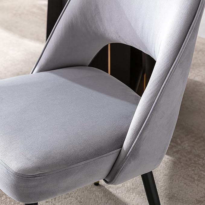 DUOMAY Modern Dining Chair Set of 4 with Open Back, Velvet Upholstered Armless Chair with Metal Frame Side Chair for Kitchen Dining Room Living Room, Grey