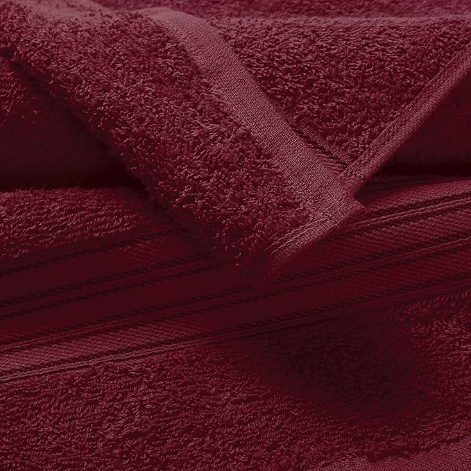 BOUTIQUO 6 Pack Cotton Towel Set, Contains 2 Bath Towels 28x55 inch, 2 Hand Towels 16x24 inch & 2 Wash Coths 12x12 inch, Ideal Everyday use, Ultra Soft Compact & Lightweight - Burgundy