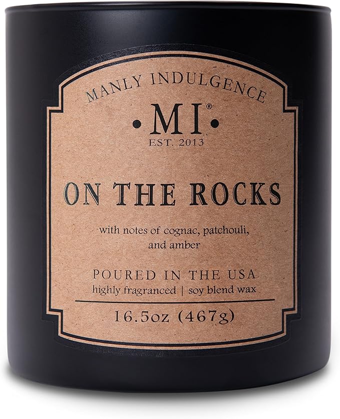 Manly Indulgence On The Rocks Scented Candles for Men, 2 Wick, 16.5 oz, Premium Soy Blend Wax, 60H Burn, Candles for Home Scented - Made in The USA