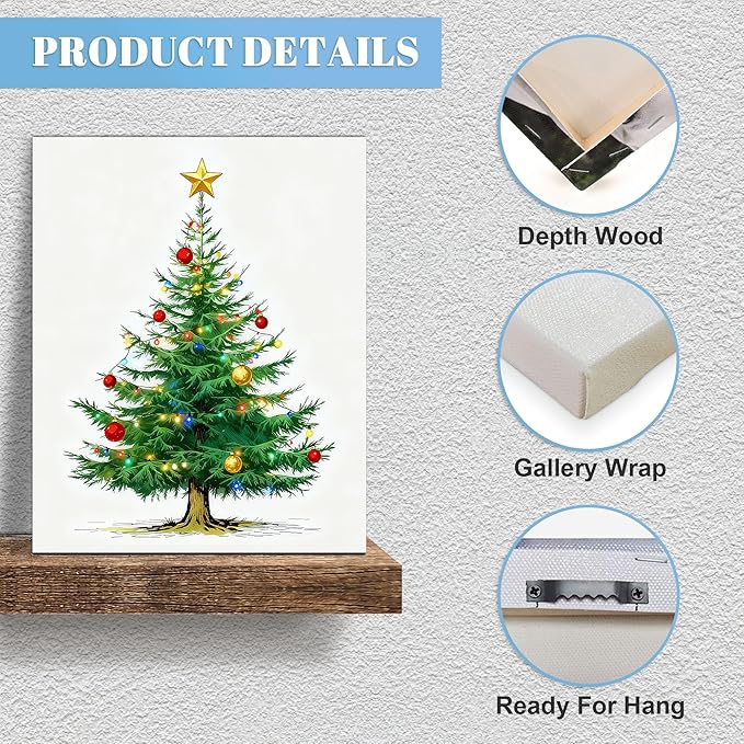 Framed Christmas Pictures Wall Decor,Vintage Pine Tree Prints,Winter Christmas Canvas Wall Art Decoration for Bedroom Bathroom Living Room Rustic Xmas Holiday Gifts (Christmas Tree 7, 20'' X 32'')